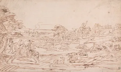 Riders And Hounds In An Open Landscape