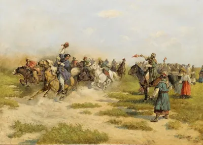 Riders Arriving At A Village