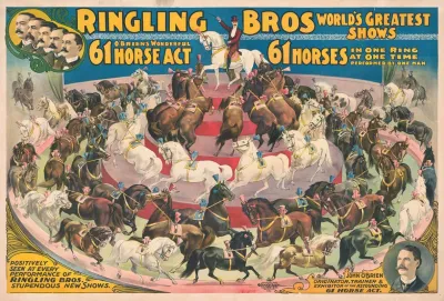 Ringling Bros Worlds Greatest Shows Obriens Wonderful 61 Horse Act In One Ring At A Time