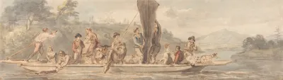 River Ferry With Many Passengers And Animals
