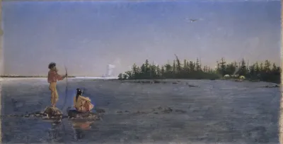 River Landscape American Indians Fishing
