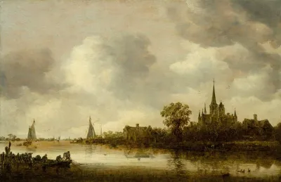 River Landscape With A Church In The Distance 2
