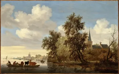 River Landscape With A Ferry 2
