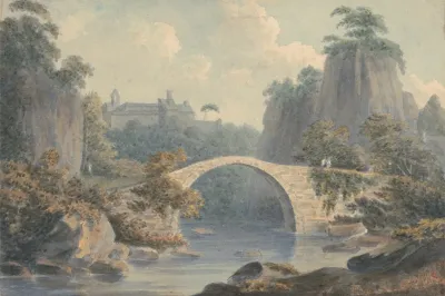 River Landscape With A Single Arched Bridge