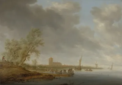 River Landscape With A View Of Naarden