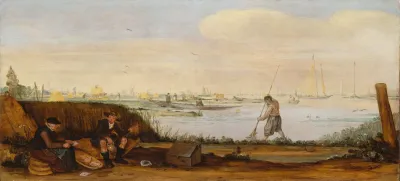 River Landscape With Boats And Fishermen 2