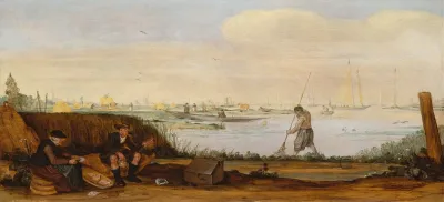 River Landscape With Boats And Fishermen