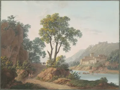 River Landscape With Castles And Travelers