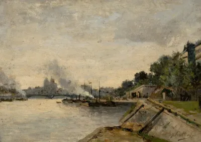 River Landscape With City View Across The Water