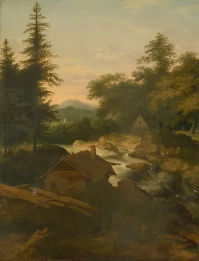 River Landscape With Cottage