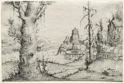 River Landscape With Large Tree At Left