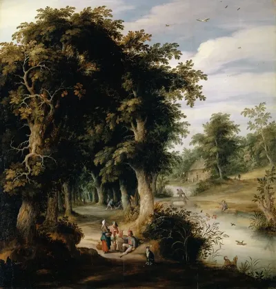 River Landscape With Oak Forest