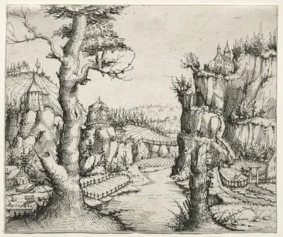 River Landscape With Rocks At Left And Right