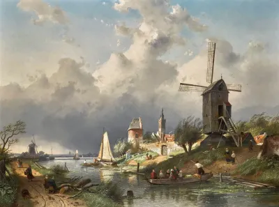 River Landscape With Windmill