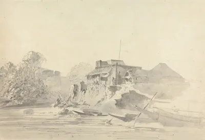 River Scene With Native Buildings