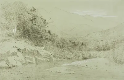 River Stream With Mountains In The Distance