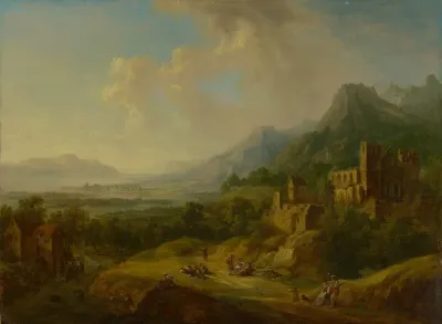 River Valley With Church Ruin And Staffage Figures