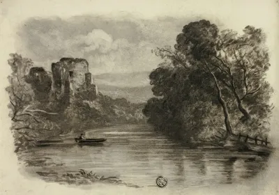 River With Castle Ruin And Boat Ii