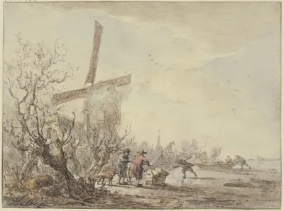Riverbank With Windmill