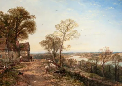 Riverscape With Cottage And Grazing Cattle Near Bala North Wales
