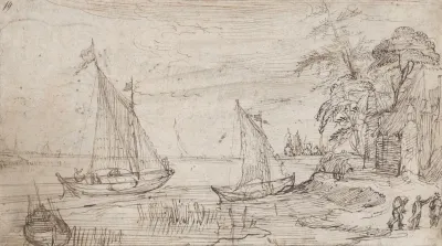 Riverscape With Two Sailboats And Several Figures