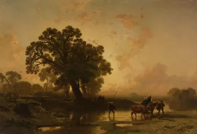Riverside Landscape At Sunset
