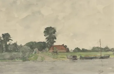 Rivierlandschap Met Boerderij After George Henry Boughton