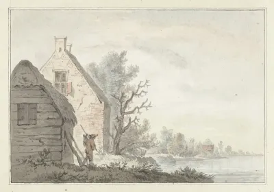 Rivierlandschap Met Enige Woningen
