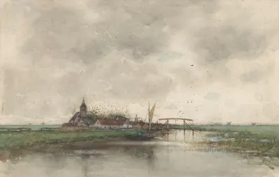 Rivierlandschap Met Gezicht Op Een Dorp