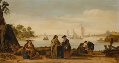 Rivierlandschap Met Handlezende Vrouwen