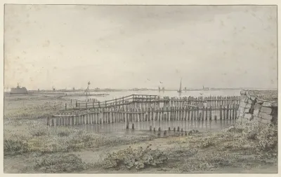 Rivierlandschap Met Palissaden