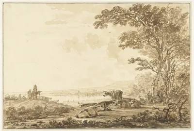 Rivierlandschap Met Rustend Vee