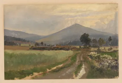 Road In Zlate Hory With A View Of Mount Biskupia Kopa