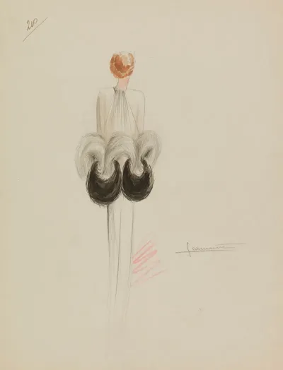 Robe Blanche Avec Bordure De Fourrure Blanche Et Noire Au Dos