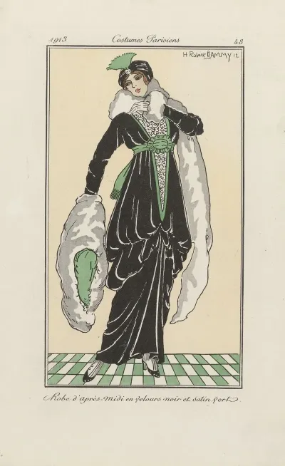 Robe Dapres Midi En Velours Noir Et Satin Vert