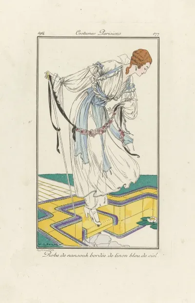 Robe De Nansouk Bordee De Linon Bleu De Ciel
