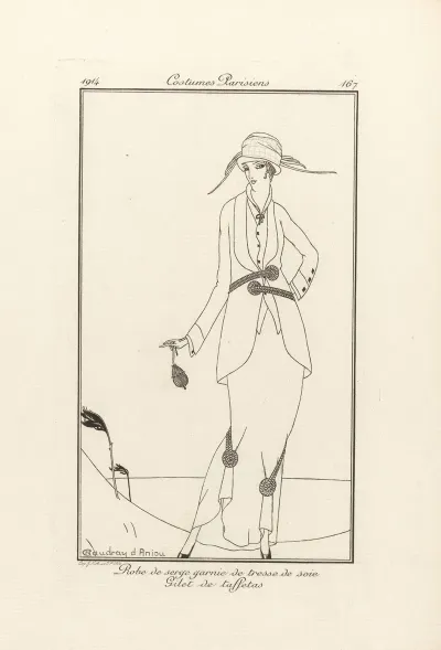 Robe De Serge Garnie De Tresse De Soie Gilet De Taffetas
