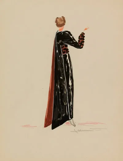 Robe Noire Avec Ceinture Et Manches A Motif Oriental Traine Au Dos