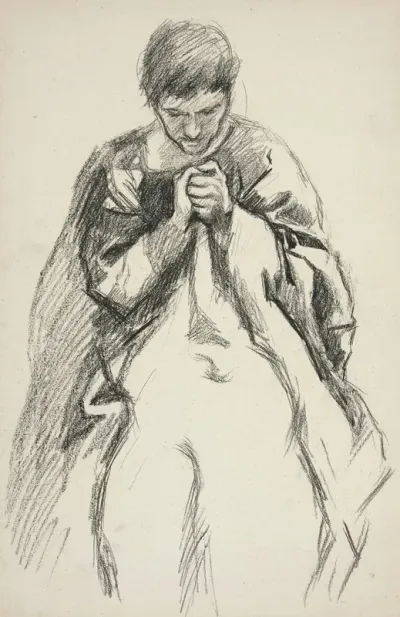 Robed Figure Praying Study For The Quest Of The Holy Grail Mural Series At Boston Public Library