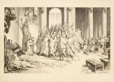 Robed Men With Bloody Swords Representing Many Trusts Have Taken Over A Palace