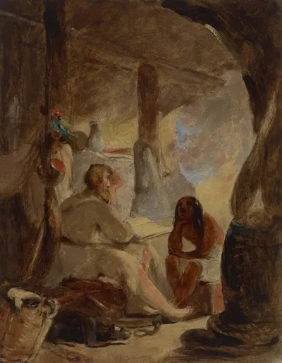 Robinson Crusoe And Friday In The Cave