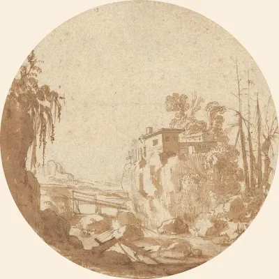 Rocky Landscape With A Bridge And A House