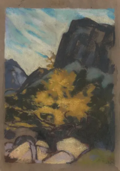 Rocky Landscape With A Yellow Tree