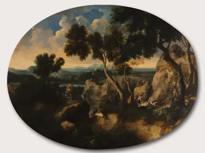 Rocky Landscape With Hunters
