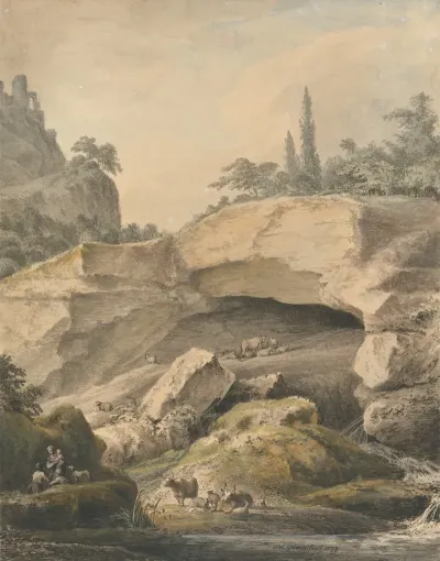 Rocky Landscape With Peasants And Cattle
