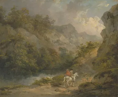 Rocky Landscape With Two Men On A Horse