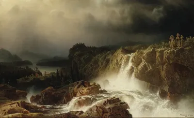 Rocky Landscape With Waterfall