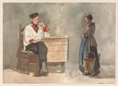 Rokende Matroos Vrouw Met Juk En Melkemmers