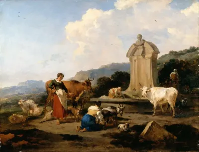 Roman Fountain With Cattle And Figures Le Midi