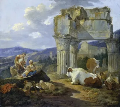 Roman Shepherds Family With Their Flock